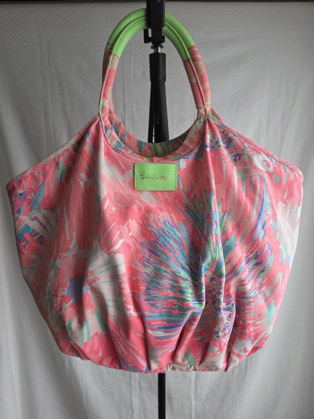 Lilly Pulitzer Pink Canvas Tote Bag Beach Resort Casual [Flawed]